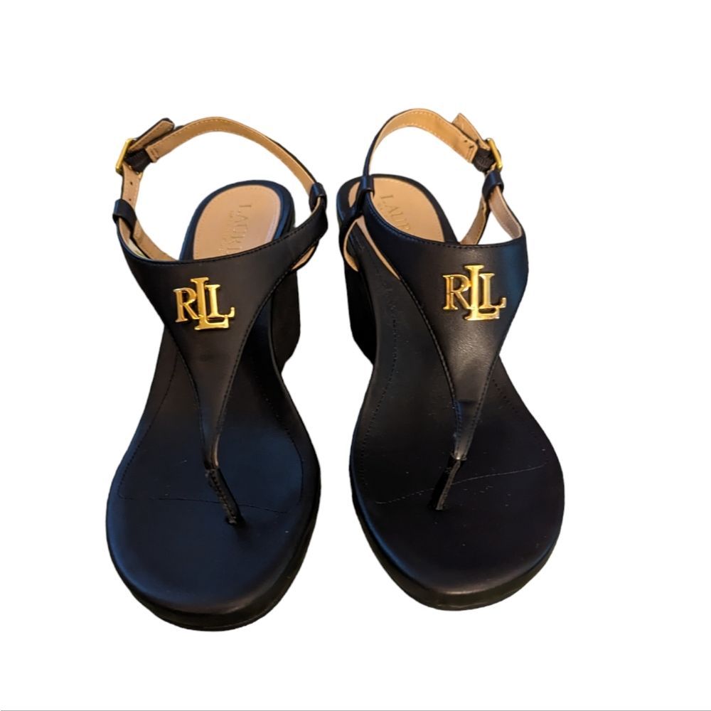 Lauren Ralph Lauren Black Wedge Sandals Size 8.5